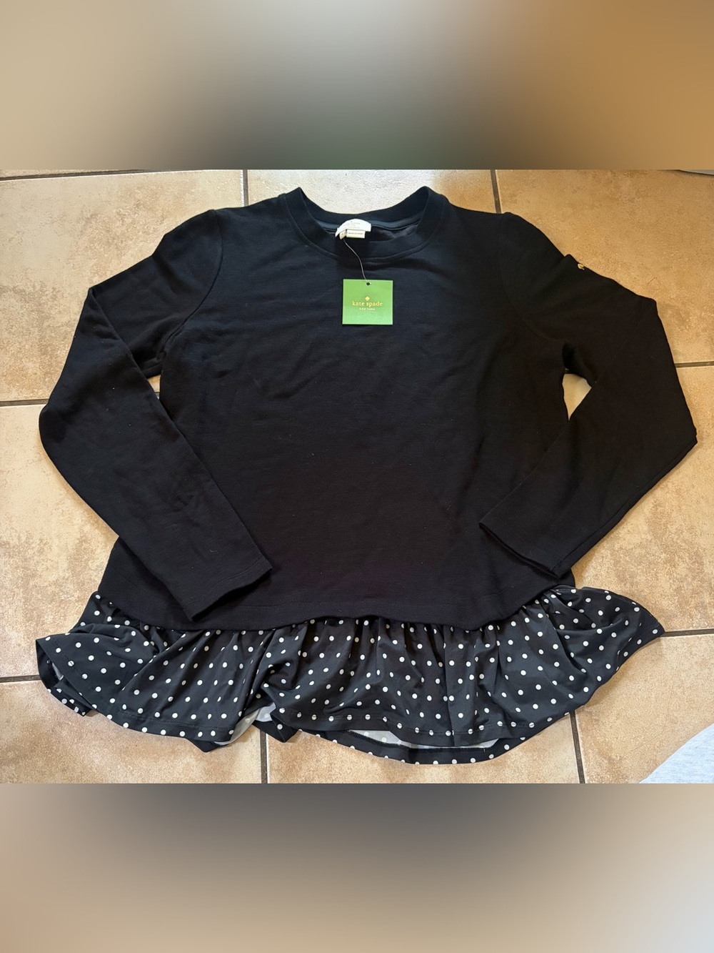 kate spade Black Sweatshirt Top with Polka Dot Ruffle